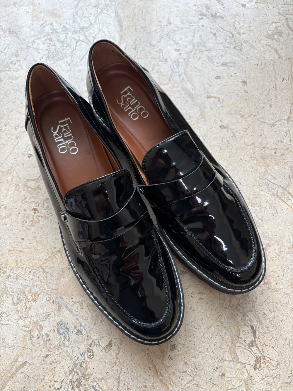 Elegant Loafer Faux Patent Leather Upper Black Franco Sarto Cassandra Size 9 M